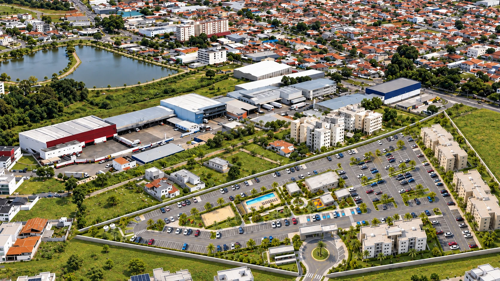Fotomontagem aérea ilustrativa do Portal Jardins de Laranjeiras em Pouso Alegre, MG